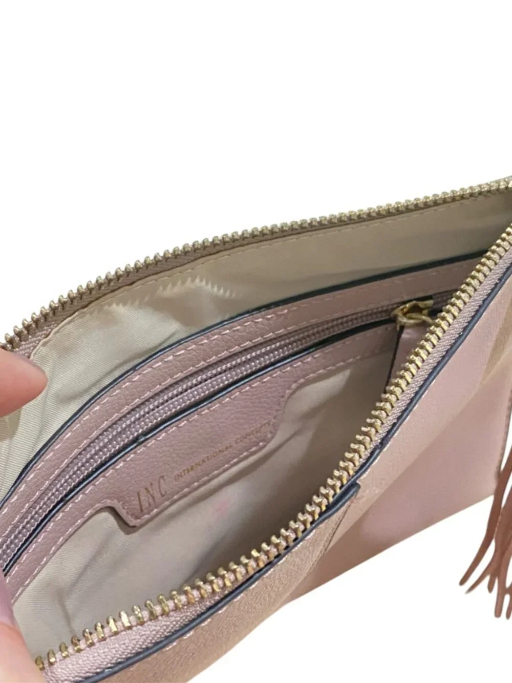 INC International Concepts Mauve Pink Tassel Wristlet Clutch Bag Minimalist